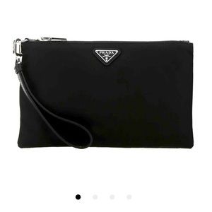 Prada Logo Plaque Pouch with Wristlet